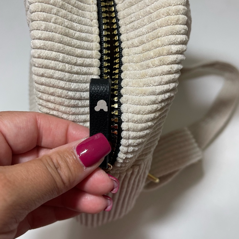 Cream and Black Mini Backpack with Textured Fabric - Picture 9 of 15